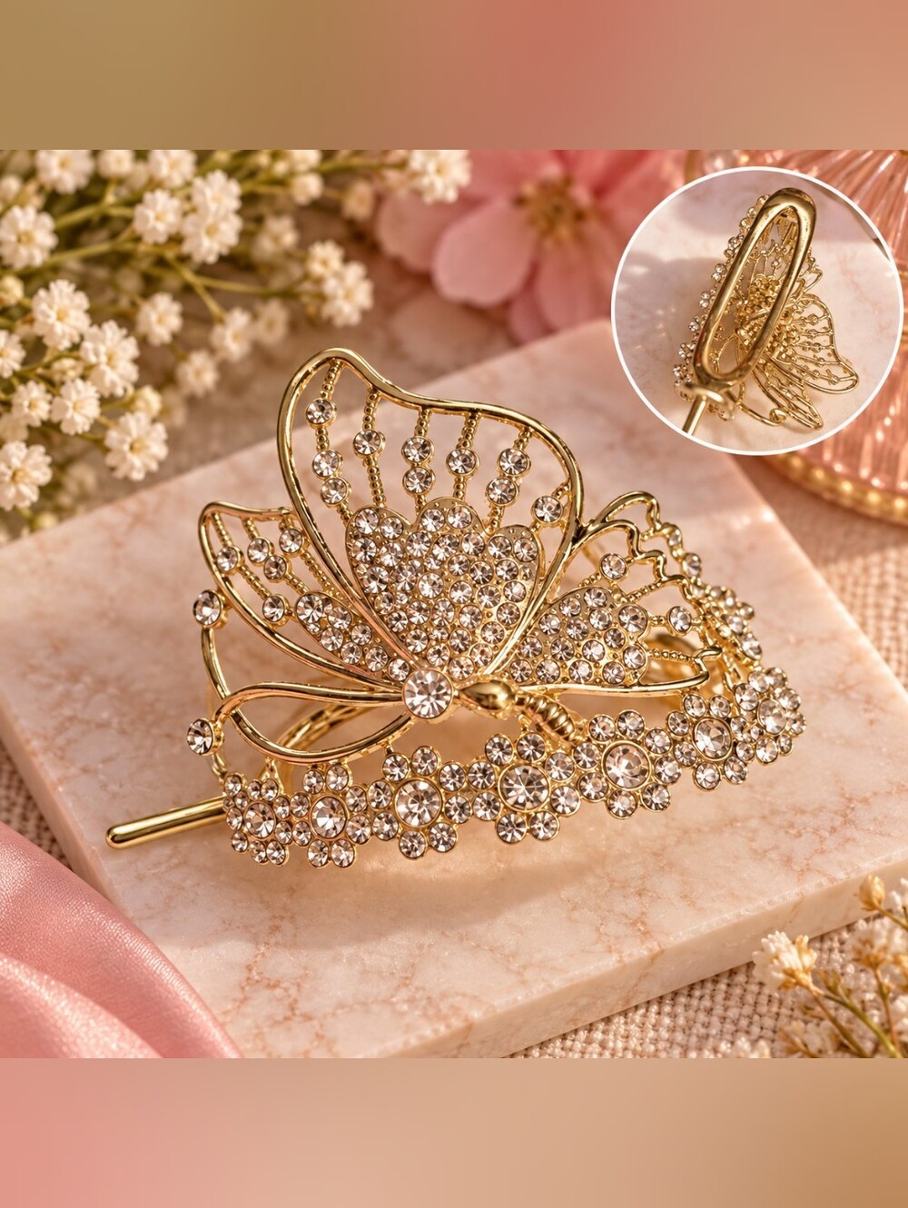 Gold Tone Metal Crystal Butterfly Rhinestone Hair Pin New